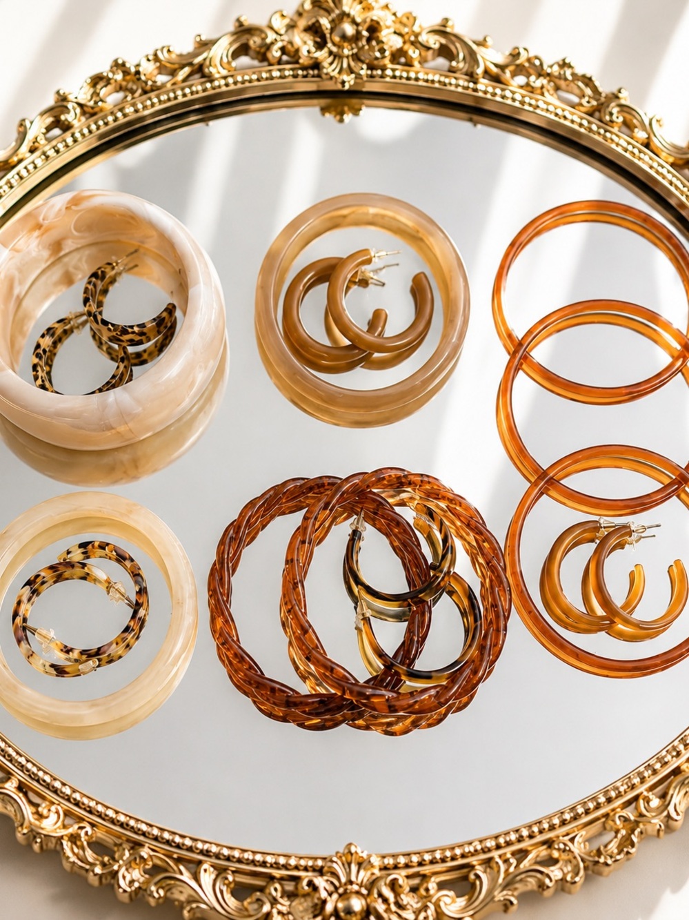 Resin Hoop Bracelet Set in Amber and Beige